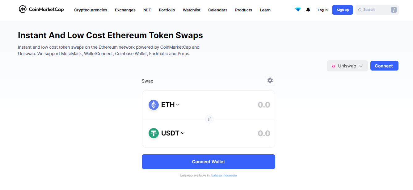 CoinMarketCap meluncurkan fitur token swap menggunakan Uniswap